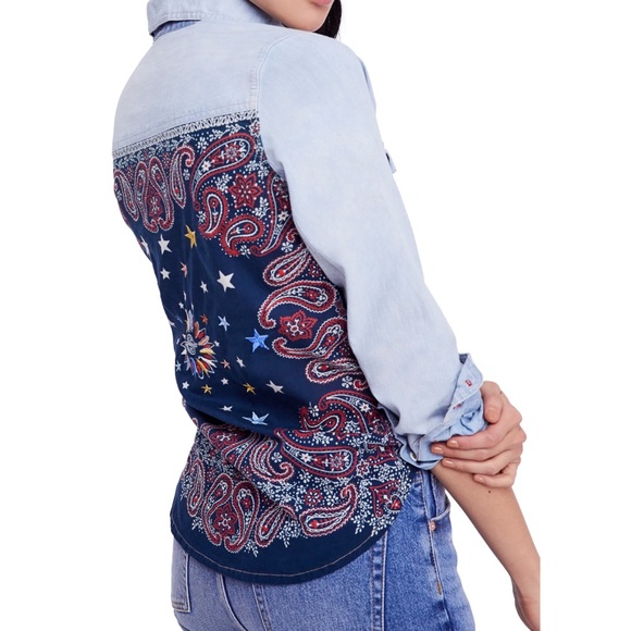 Free People Bandana Bandit Denim Shirt - Picture 3 of 6